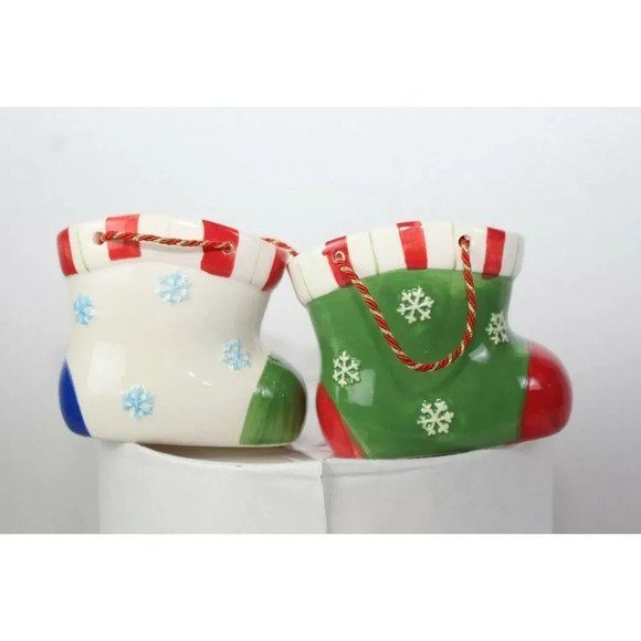 Santa holiday ceramic slippers 5in tall 4in long - Picture 3 of 4